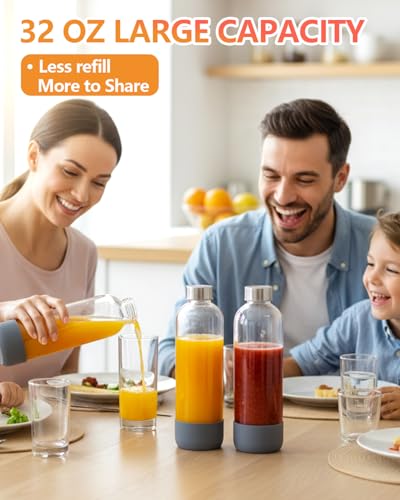 32oz Large Glass Juice Bottles With Stainless Steel Lids (3 Count)