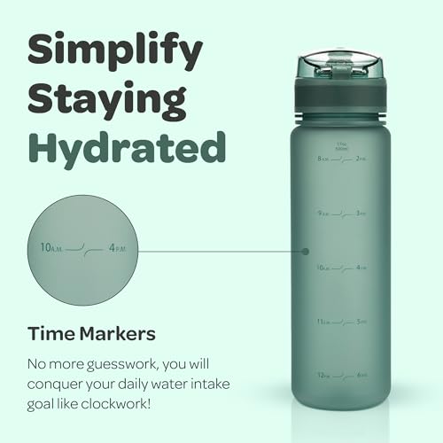 Motivational Water Bottle with Time Marker & Fruit Infuser 17 oz