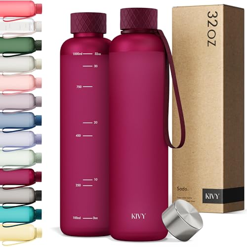 Slim Water Bottle 32oz [Lightweight & Shatterproof] Fits Backpack & Cupholder for Travel