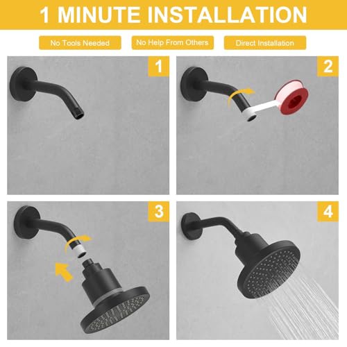 Filtered 6 Inch Round Rain Shower Head High Pressure Rainfall Showerhead Filter Heavy Duty For Hard Water Universal for Remove Chlorine and Harmful Substances Matte Black