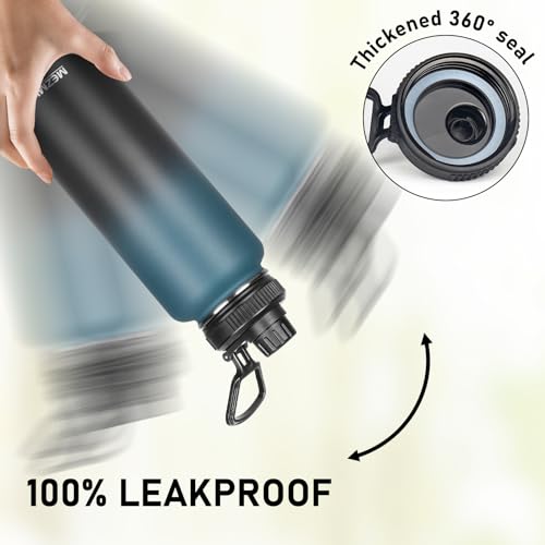40oz Large Metal Sports Insulated Water Bottle with 2 Lids