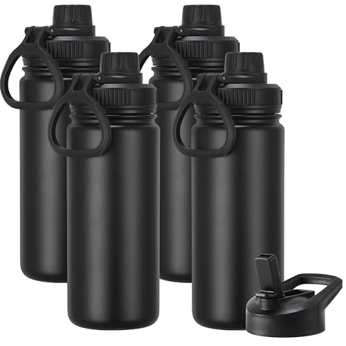 16 oz Kids Water Bottle for School Stainless Steel Double Wall Vacuum Insulated Water Bottle with Straw lids & Spout Lid (4 Count)