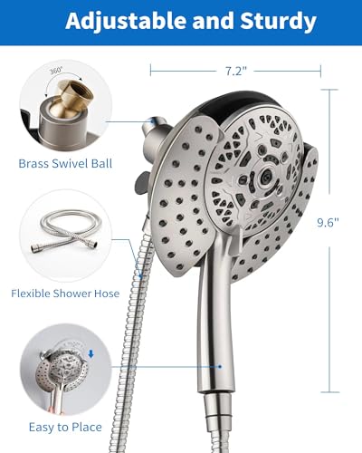 2 in 1 Shower Head with Handheld Combo High Pressure Nickel 1.8 GPM (2 Count)