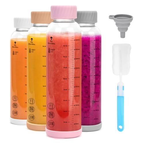 Borosilicate Glass Water Bottles with Stainless Steel Lid 20 oz (4 Count)