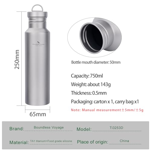 Outdoor 750ml Wide Mouth Titanium Water Bottle Canteen Ti3253d