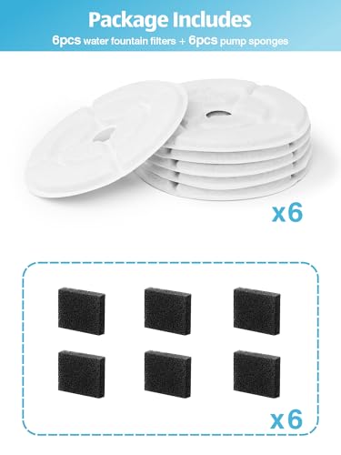 6 Pack 7" Large Cat Water Fountain Filters Replacement for 2.5Gal (6 Count)