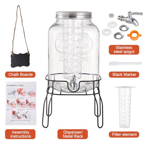 2 Gallon Glass Drink Dispensers for Parties