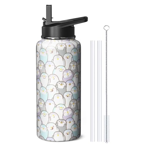 32oz Penguin Water Bottle with Handle and Flip Straw