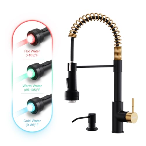 Led Black and Gold Kitchen Faucet with Soap Dispenser