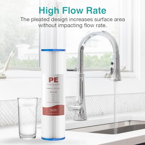 10"x2.5" Pleated Polyester Sediment Water Filter Replacement Cartridge 5 Micron Whole House Pre (4 Count)