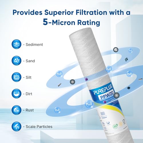 5 Micron 2.5" x 20" Whole House String Wound Sediment Filter for Well Water (6 Count)
