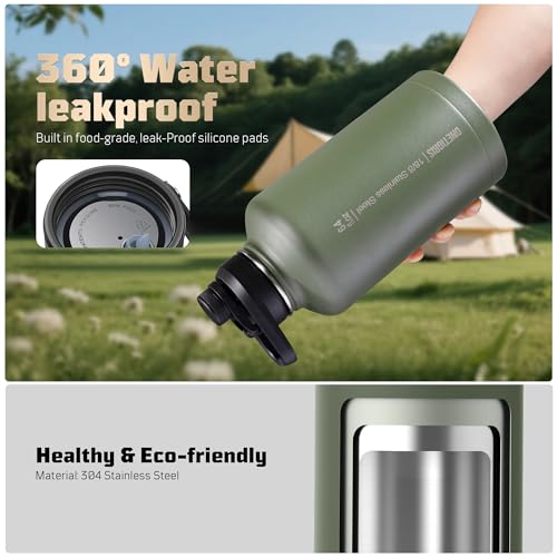 64oz Tactical Insulated Water Bottle with 3 Lids & MOLLE Pouch