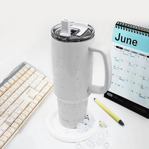 40 oz Cat Gray Tumbler with Handle and Flip Straw for Women