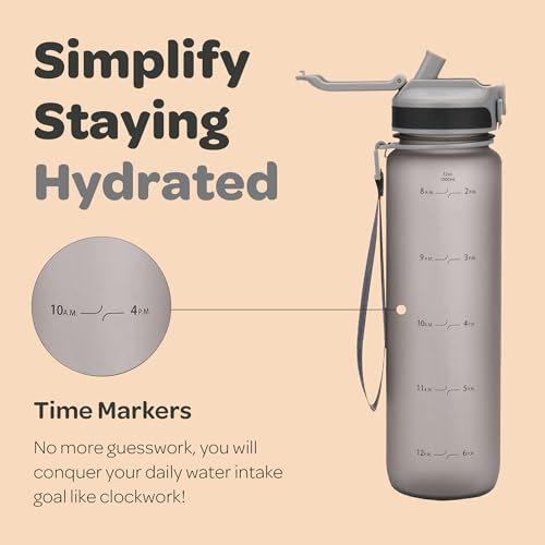 Motivational Water Bottle with Time Marker and Straw Lid 32 oz