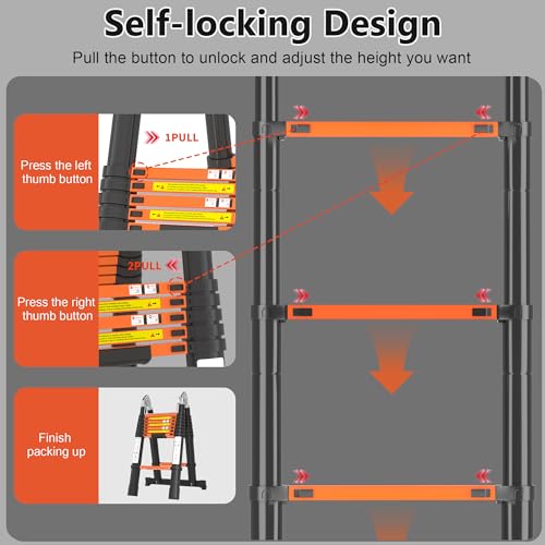 Telescoping Ladder A Frame 16.5Ft with Stabilizer Bar
