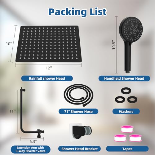 12" Metal Rainfall Shower Head with 10