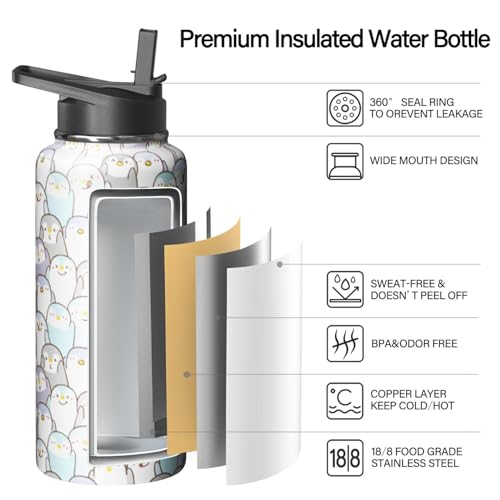 32oz Penguin Water Bottle with Handle and Flip Straw