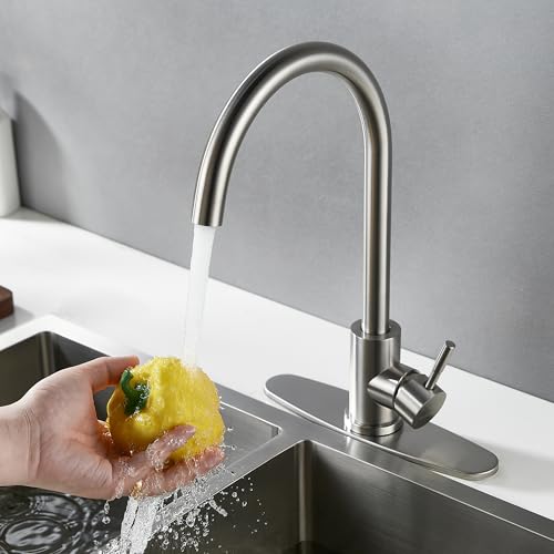 Single Handle High Arc Brushed Nickel Kitchen Faucet Stainless Steel Commercial Single Hole Kitchen Sink Faucet