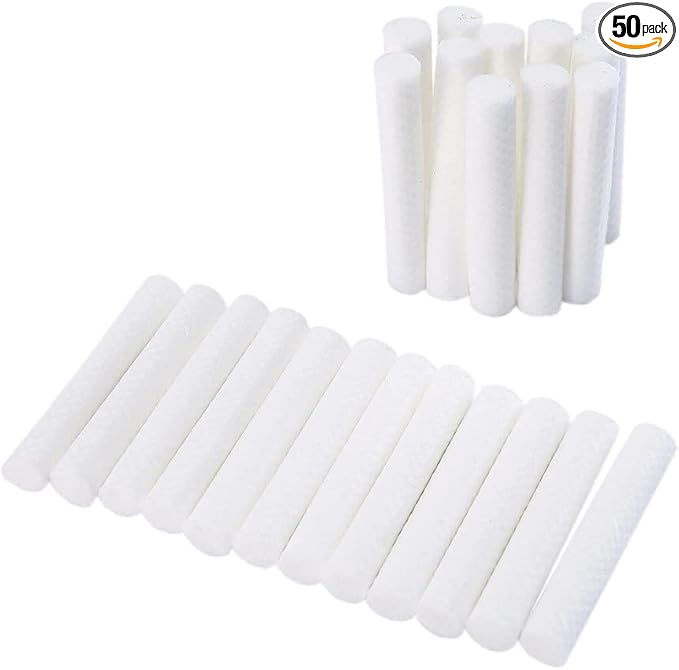 50 PCS Filter Cotton Wicks Stick Replacement Wicks in Travel, Car, Office, Bedroom and Nasal Inhaler Tubes（8mm×51mm）