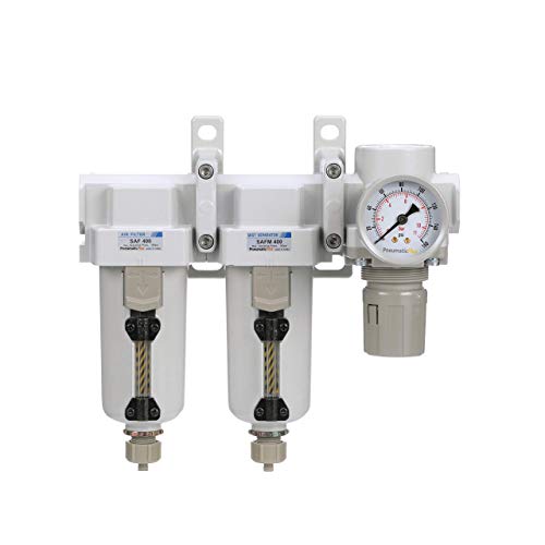SAU430-N04G-MEP 3 Stage Compressed Air Filter Dryer System - Particulate Air Filter, Coalescing Air Filter, Compressed Air Pressure Regulator Combo, 1/2" NPT - Metal Bowl, Manual Drain