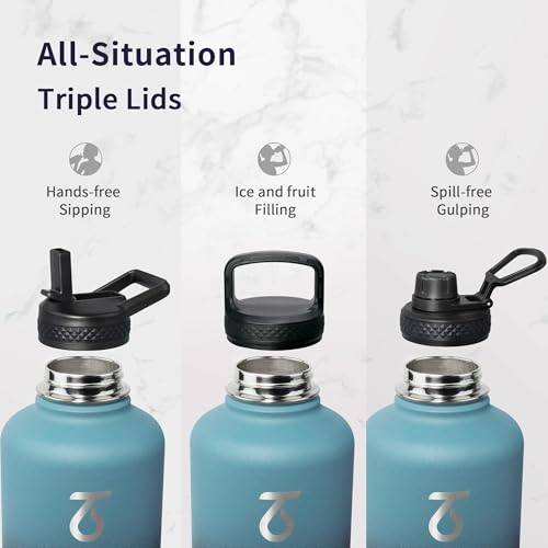 64 oz Water Bottle Stainless Steel with 3 Lids