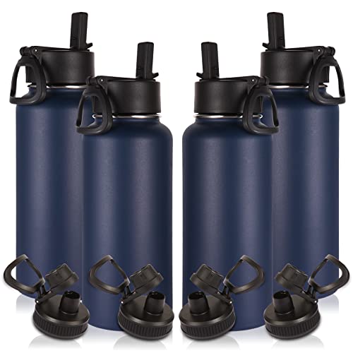 32 oz Insulated Water Bottles Bulk 4 Pack with Straw Lid & Spout Lid (4 Count)