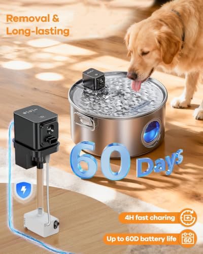 3.4G Wireless Dog Water Fountain Stainless Steel for Large Dogs Inside