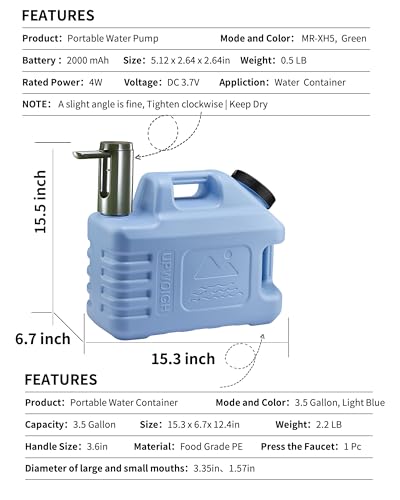 3.5 Gallon Water Jug with Rechargeable Touch Pump