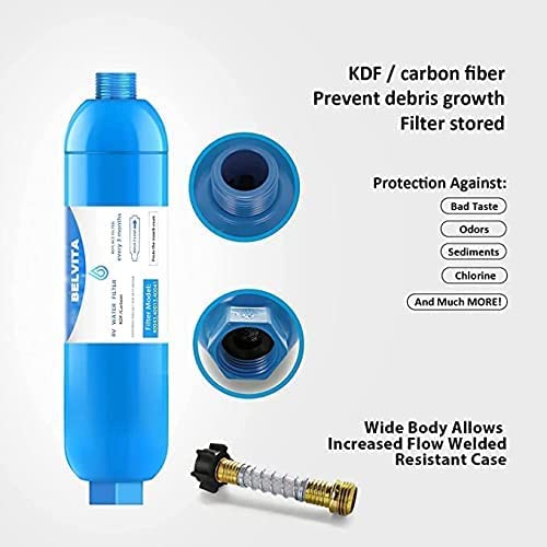 RV Inline Water Filter with 90 Degree Elbow and Flexible Hose (2 Count)