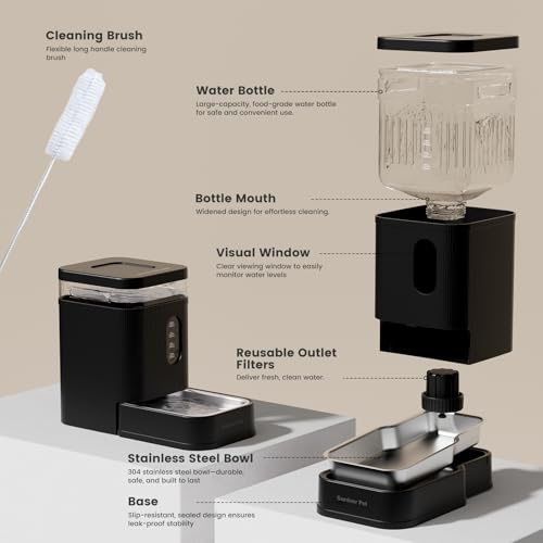 1.7 Gallon Automatic Dog Water Bowl Dispenser 6.5L Gravity Water Feeder with Stainless Steel Bowl & Maifan Stone Filter