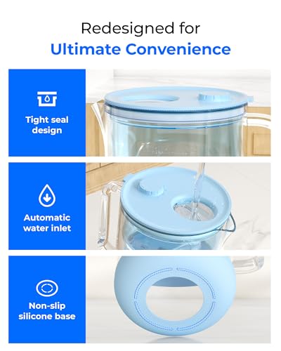 PT-72B-A Glass Alkaline Water Filter Pitcher, 7-Cup, Blue