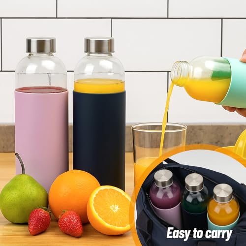 18 oz Glass Water Bottles with Lids and Silicone Sleeve 10 Pack