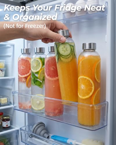 24 oz Clear Glass Juice Bottles with Stainless Steel Lids (4 Count)