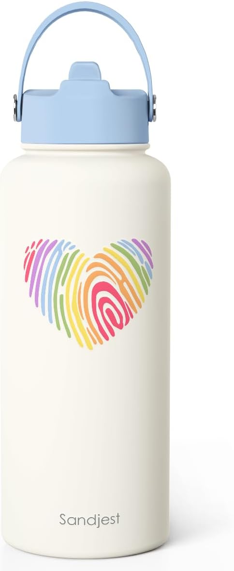 Pride Water Bottle Stainless Steel 32oz with Lid & Straw, Rainbow Insulated Bottles Gifts for Women Men LGBT Month Christmas Birthday LGBT Awareness Month