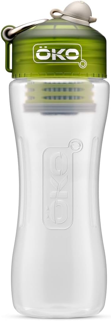 ÖKO H2O Filtration Water Bottle with Advanced Electro-Adsorption Filter, Portable Water Filter Bottle for Travel, Hiking & On The Go, BPA-Free Reusable Bottle, Long Lasting 100 Gallon Filter, 22 Oz