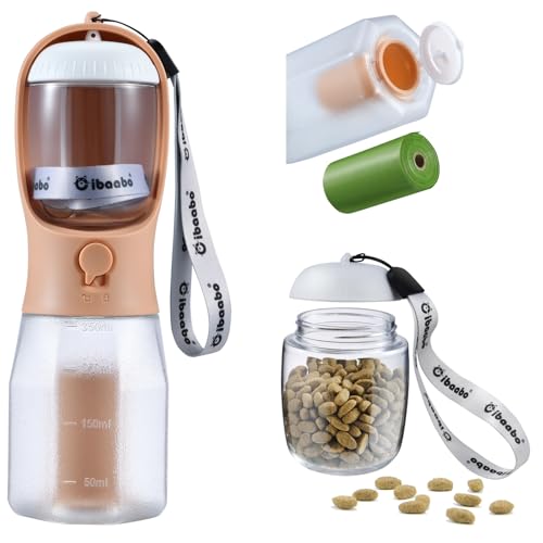 Dog Water Bottle with Food Container & Poop Bag Holder & Filter