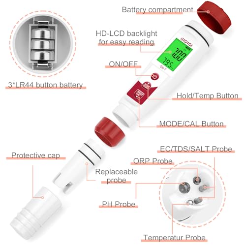 pH Meter Chlorine Tester Digital 7 in 1 Pool Water Tester Kit