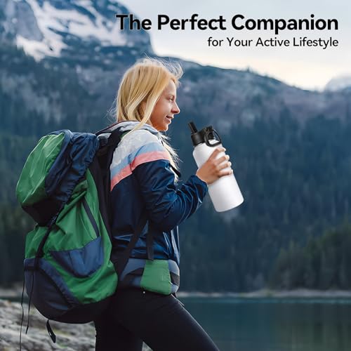 32 oz Insulated Water Bottles Bulk with 2 Lids (4 Count)