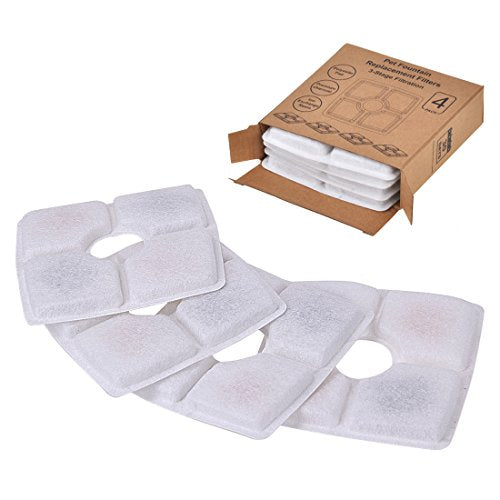 4 Packs Cat Fountain Filter Flower Pet Fountain Replacement Filters Activated Carbon Water Dispenser Filters (4 Count)