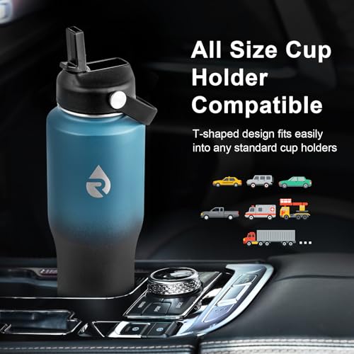 40 oz Insulated Water Bottle with Straw fit in Car Cup Holder