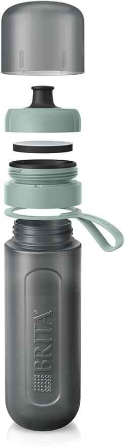 BRITA Sports Water Filter Bottle Model Active Dark Green (600ml) incl. 2x MicroDisc Filters - squeezable BPA-free on-the-go bottle, filters chlorine, organic impurities, hormones & pesticides