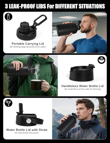 64 Oz Gray Tactical Water Bottle with 3 Lids