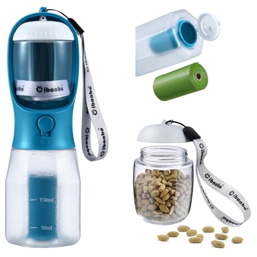 Dog Water Bottle with Food Container & Poop Bag Holder & Filter