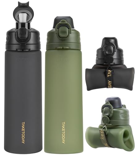 Collapsible Water Bottles with Straw for Travel (2 Count)