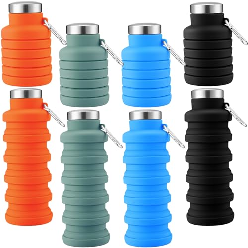 4 Pcs Collapsible Water Bottles 17 oz Reusable Silicone Foldable Travel Water Bottle Portable Leak Proof Sports Bottles for Gym Camping Hiking (4 Count)