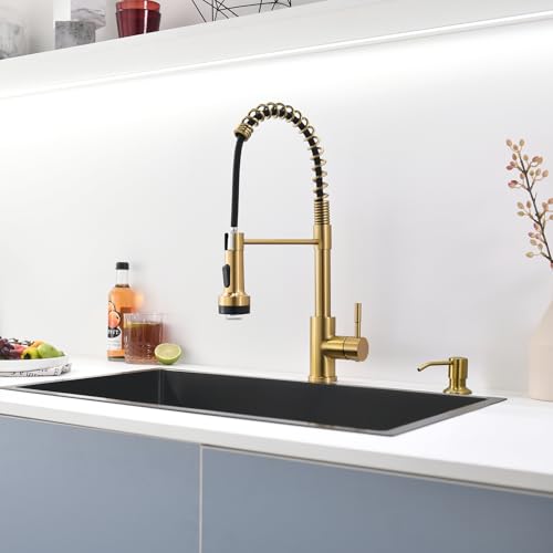 Led Gold Kitchen Faucet with Soap Dispenser