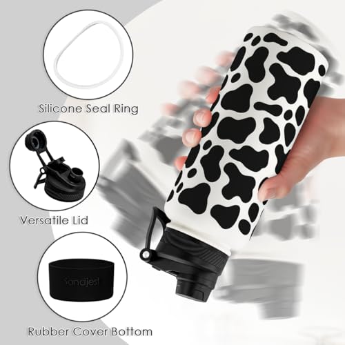 Cow Skin Stainless Steel Water Bottle with Strap 32oz