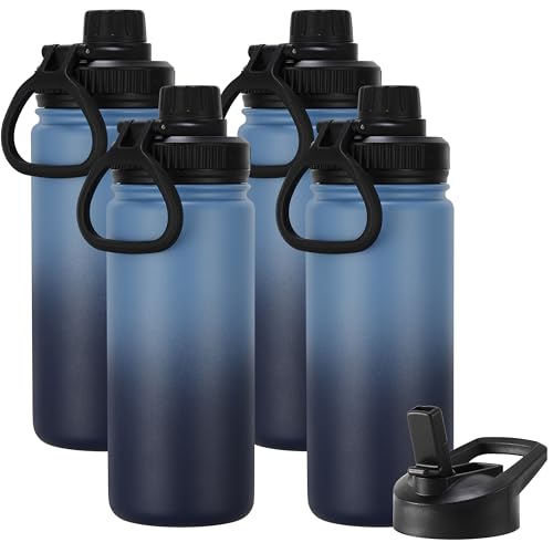 16 oz Water Bottle Stainless Steel Double Wall Vacuum Insulated Water Bottle with Straw lids & Spout Lid (4 Count)
