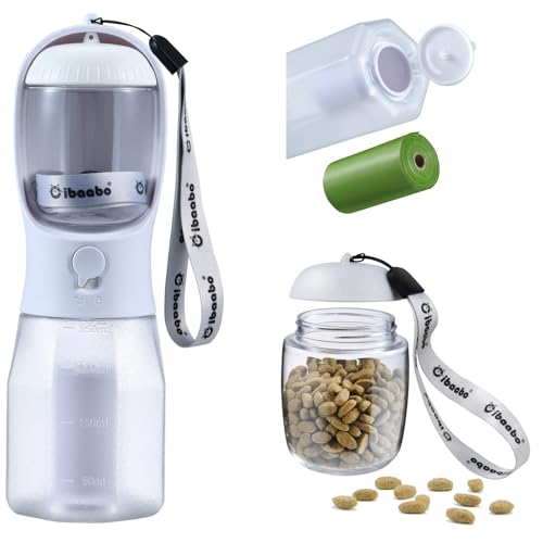 Dog Water Bottle with Food Container & Poop Bag Holder & Filter