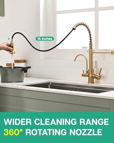 3 in 1 Kitchen Faucet with Pull Down Sprayer Brushed Gold